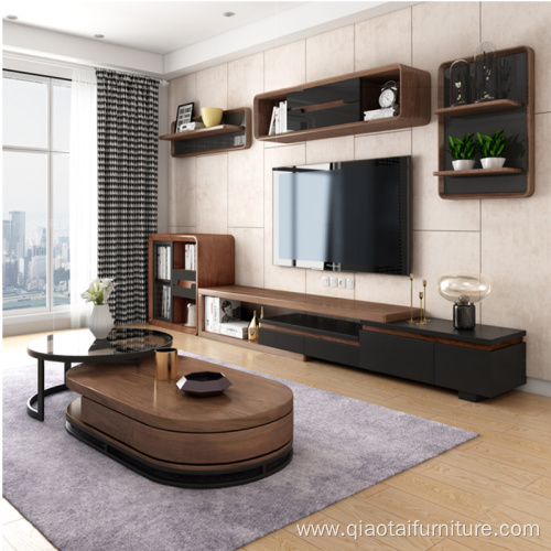 Modern Walnut Color Storage TV Cabinet With Drawers